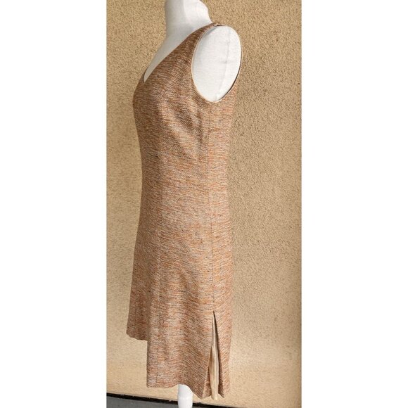 Kay Unger Classic sheath dress size 10 tweed silk lined godets sleeveless orange - Picture 6 of 11